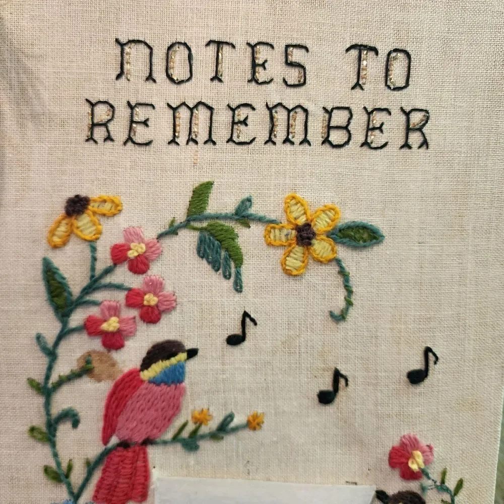 Vintage‎ Handmade Notes To Remember Floral Birds Needlepoint Wall Hanging